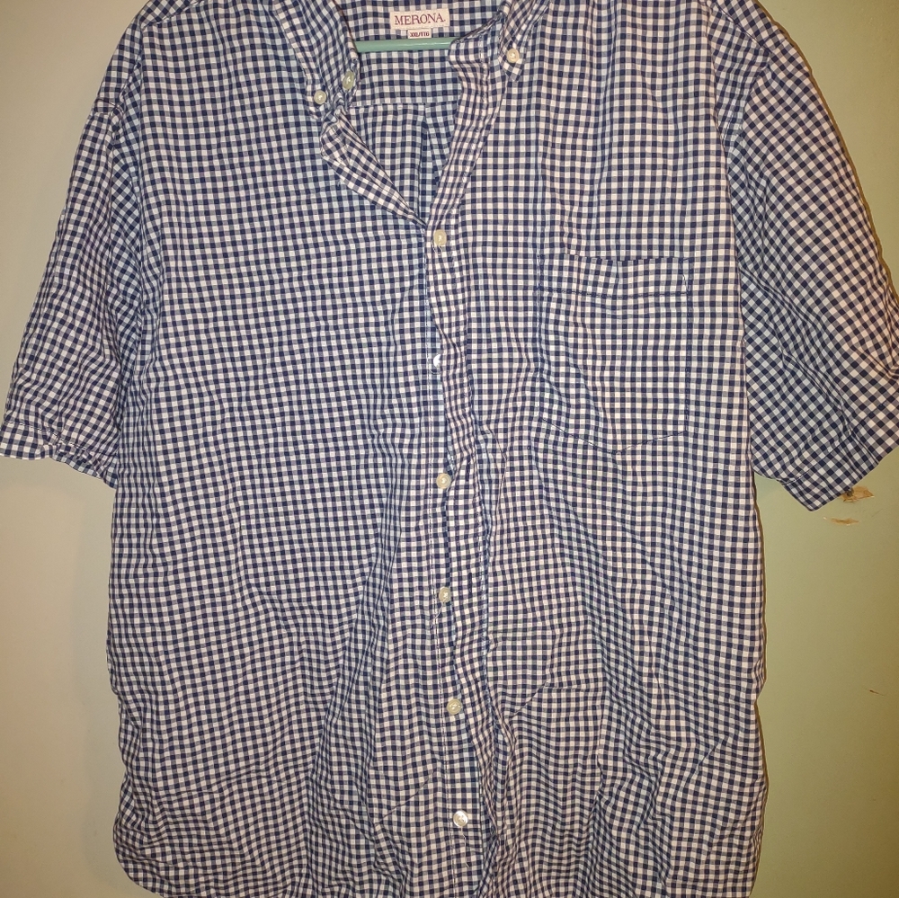 Men's Short Sleeve Blue and. white Button down‎ Shirt Merona Size XXL